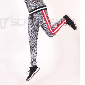 Screenshot track pants Black White Zebra Print Joggers with Red Stripes